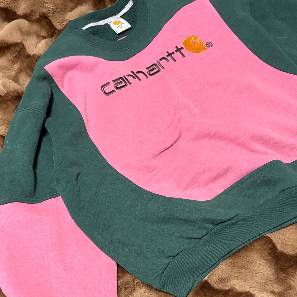 Carhartt Pink and Green Logo Sweatshirt